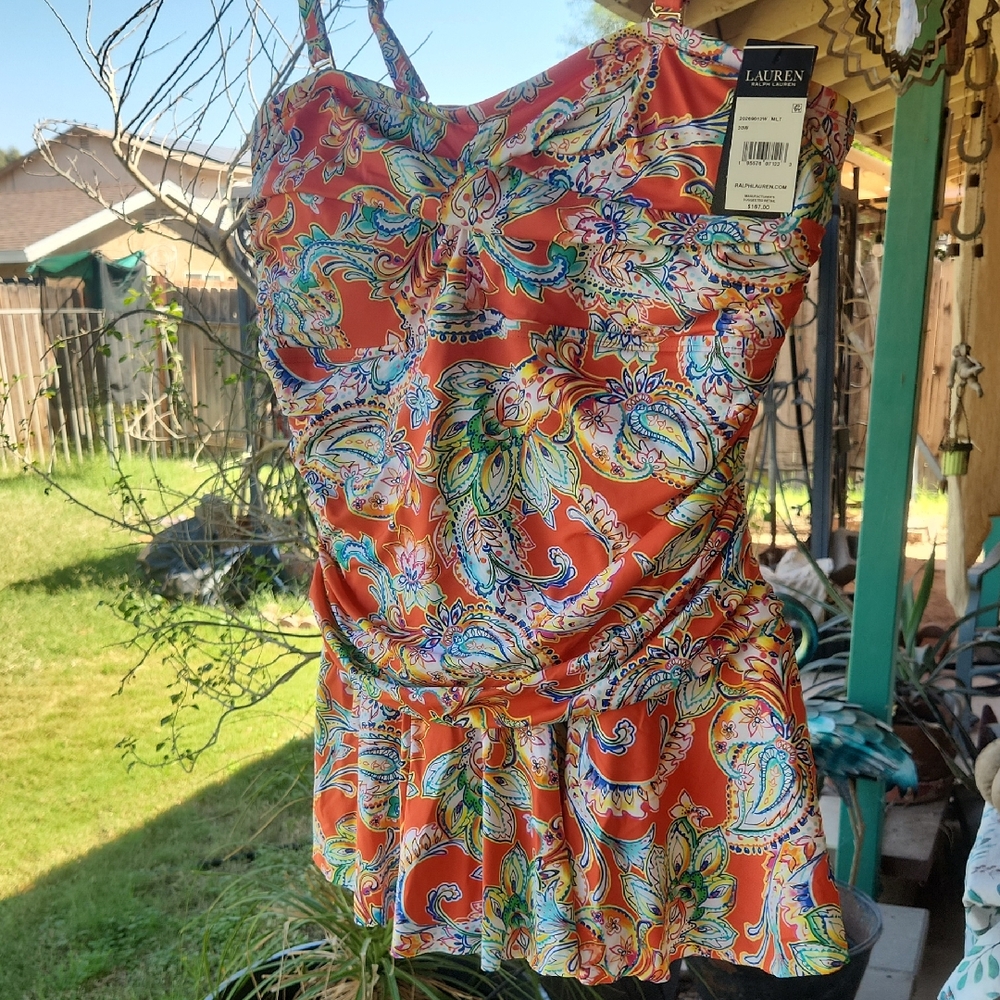 Lauren Ralph Lauren Orange Paisley One-Piece Swimsuit